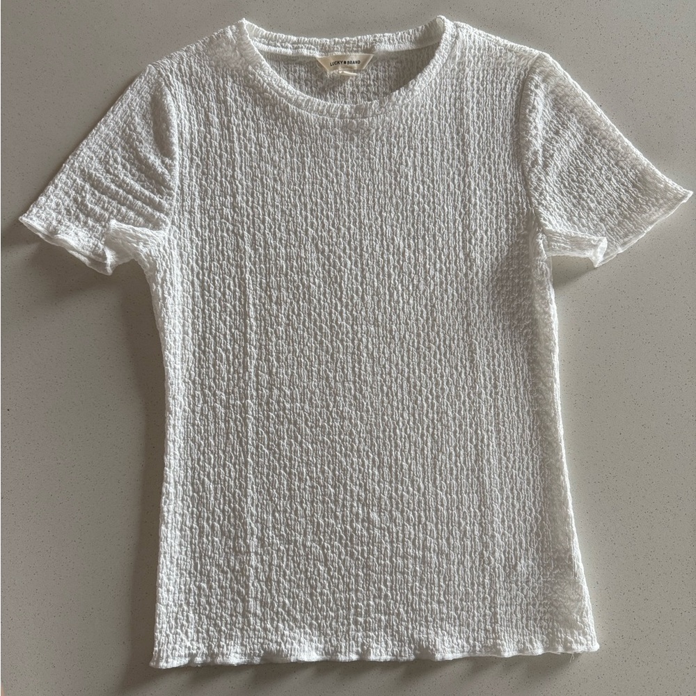 Lucky Brand White Textured Short Sleeve Tee